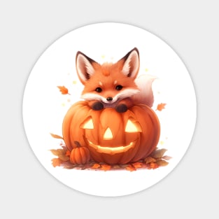 Autumn Fox with Pumpkin Magnet